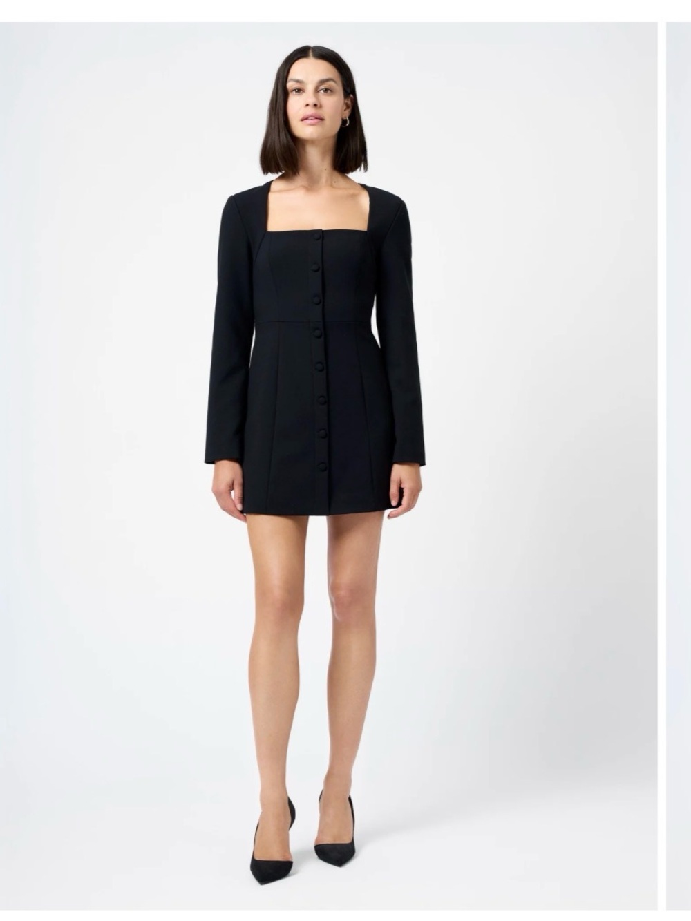 French Connection WHISPER SQUARE NECK LONG SLEEVE MINI DRESS